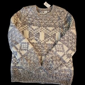 Gap Chunky Cosy Sweater Cream Purple Size 4 Fair Isle Wool Blend